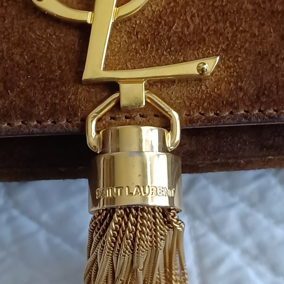 SOLD: Authentic YSL Rare Monogram Small Suede Tassel Crossbody Bag, Camel - Picture 14 of 15